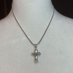 Sterling Silver CZ Cross Necklace